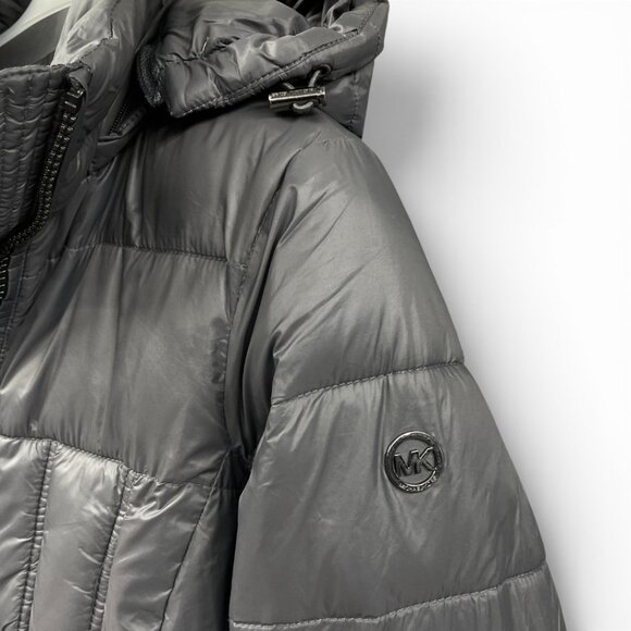 Michael Kors Gray Hooded Long Puffer Removable Hood Coat Jacket Parka Women's XS - Picture 4 of 14